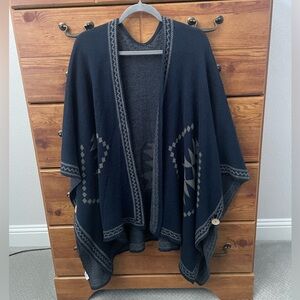 Navy Blue Geometric Patterned Poncho